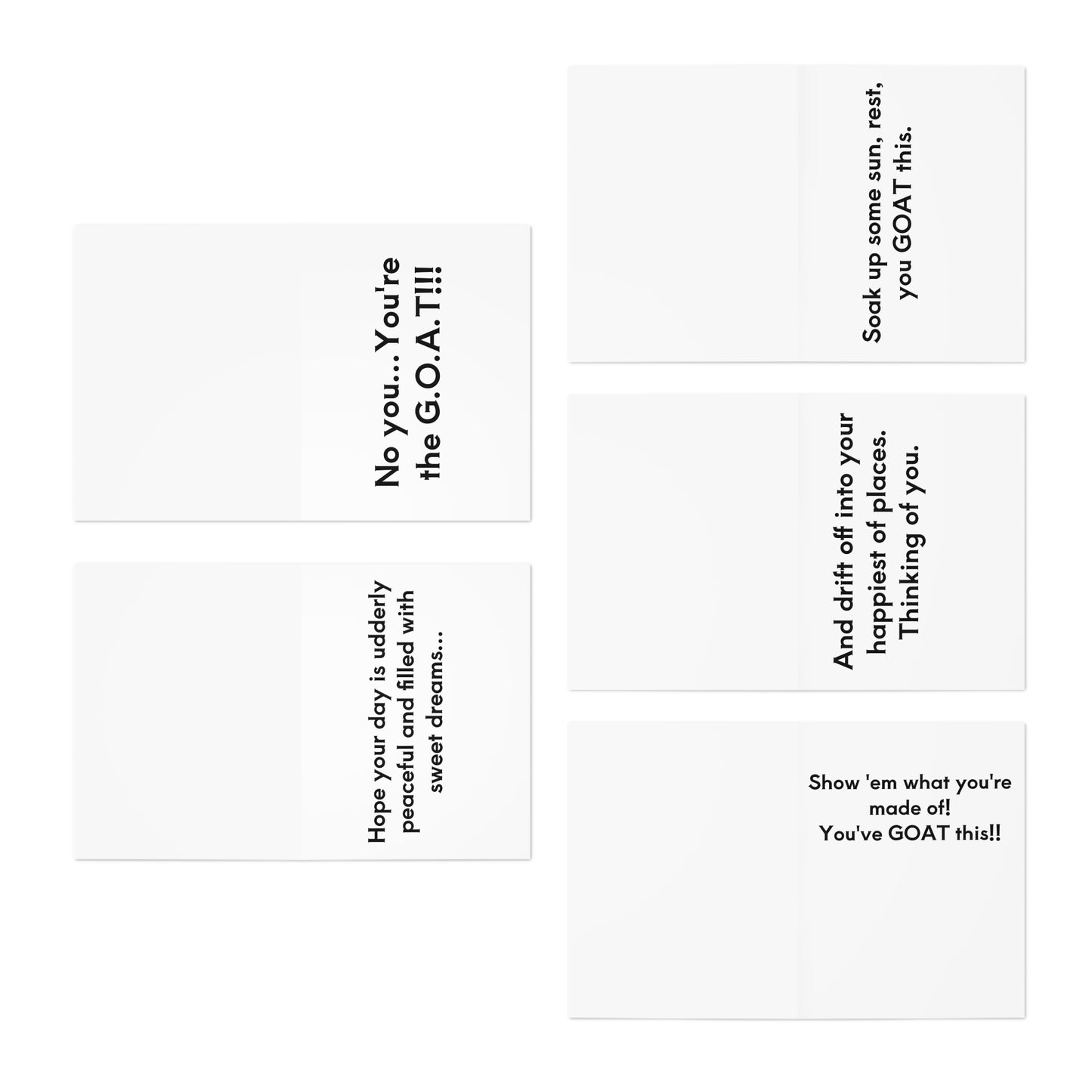 Goat Humor Greeting Cards (5-Pack) — Funny Goat Photo Cards with Messages: "Who Me?!!", "Chin up, Horns Back!", Encouragement & Adventure
