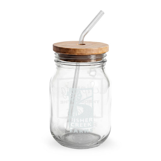 16oz Engraved Glass Sipper with Bamboo Lid & Straw — Personalized Mason-Style Drink Jar